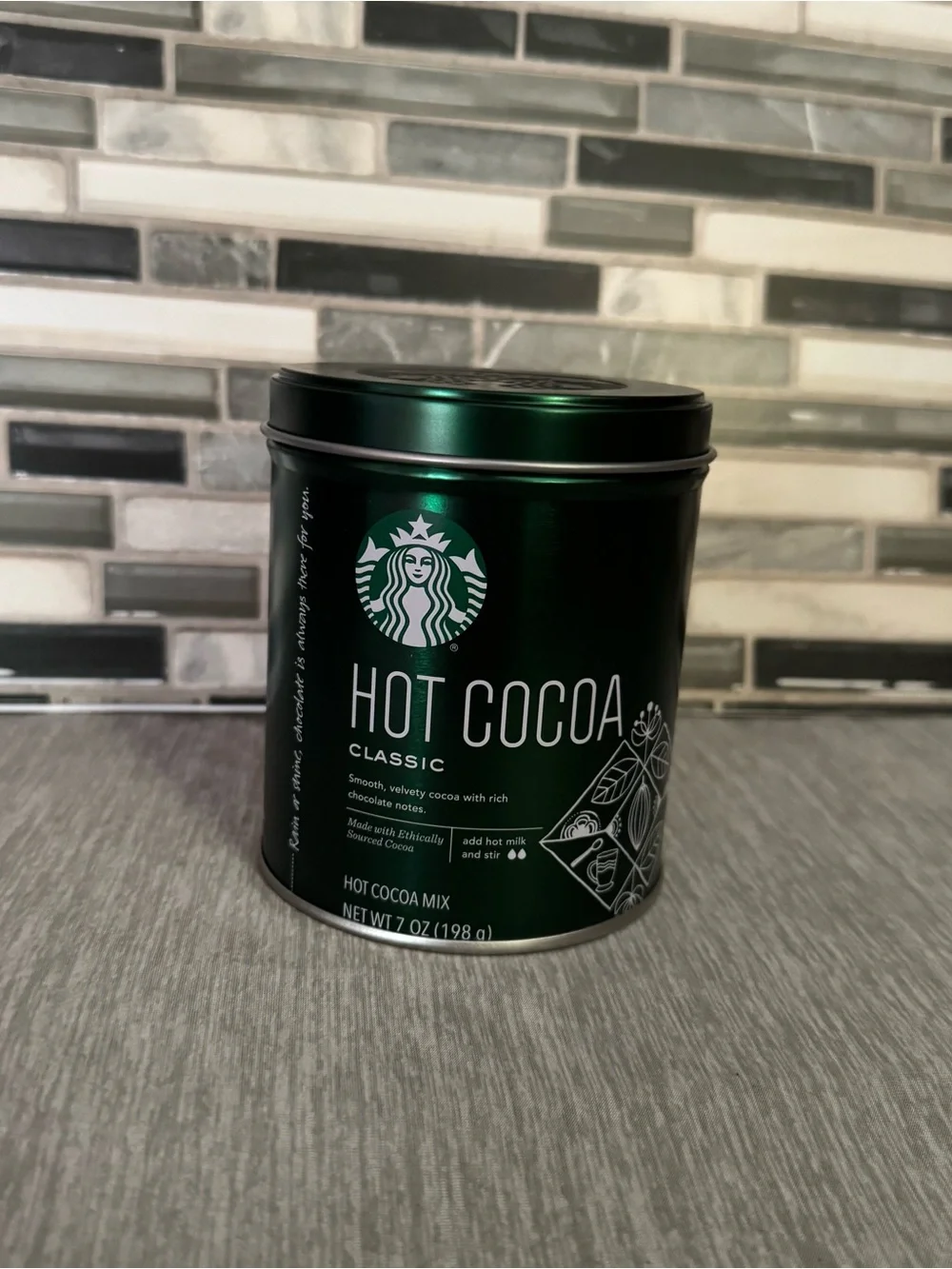 Rare Starbucks Metallic Green Hot Cocoa Storage Tin Canister (Empty)